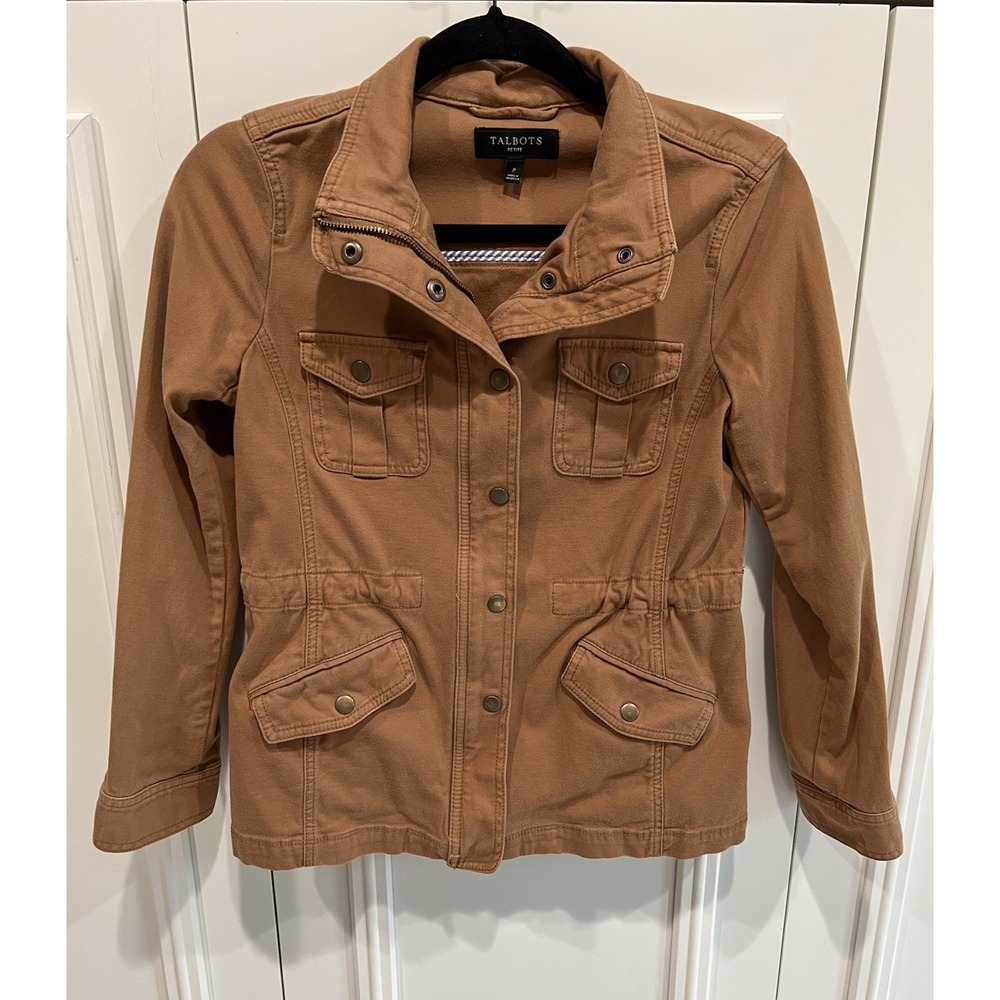 Talbots‎ Cotton Canvas Utility Jacket Size Petite XS Luggage Tan Brown Classic - Picture 2 of 9